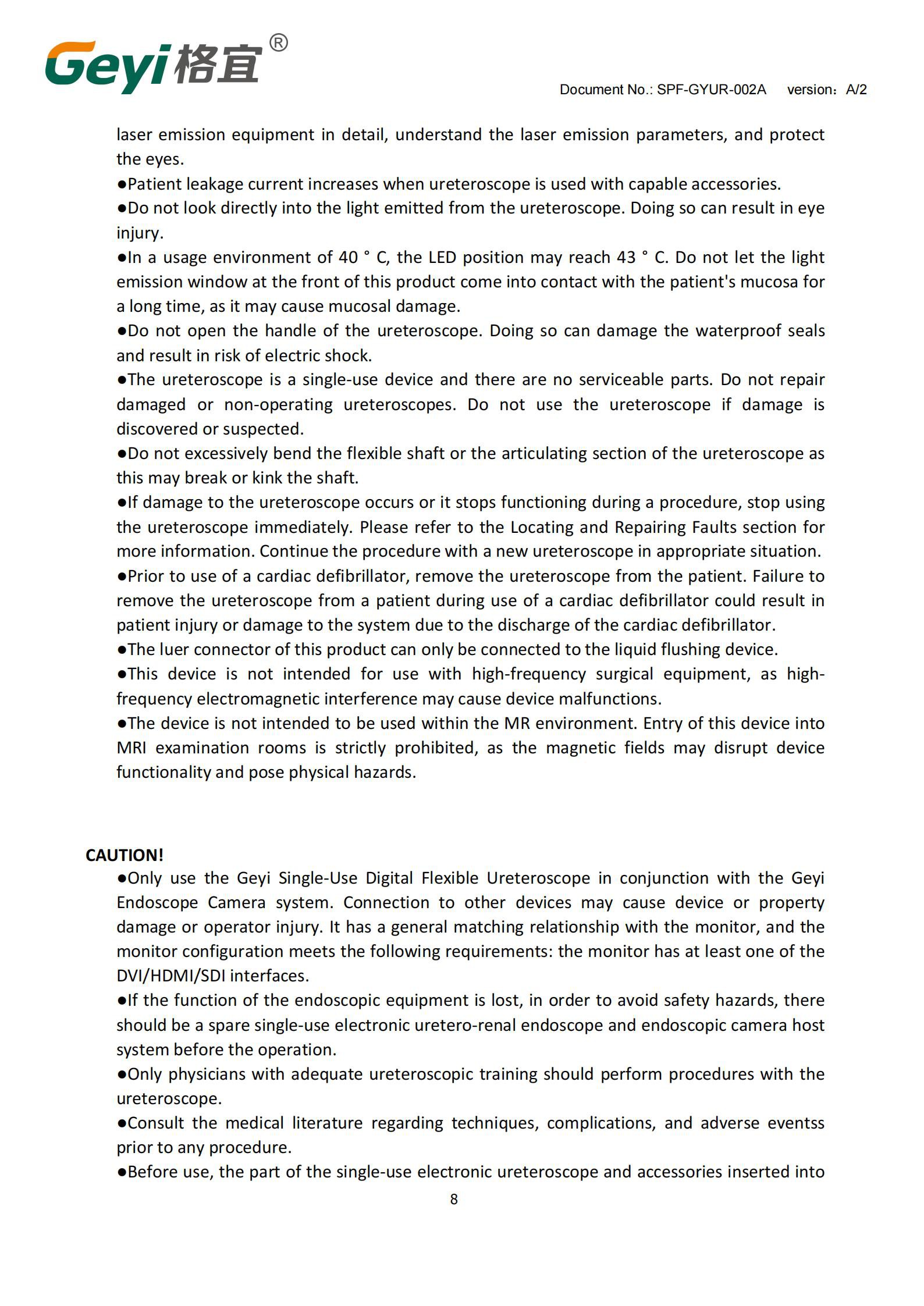 SPF-GYUR-002A User Manual Ureteroscope08 SPF-GYUR-002A User Manual Ureteroscope08